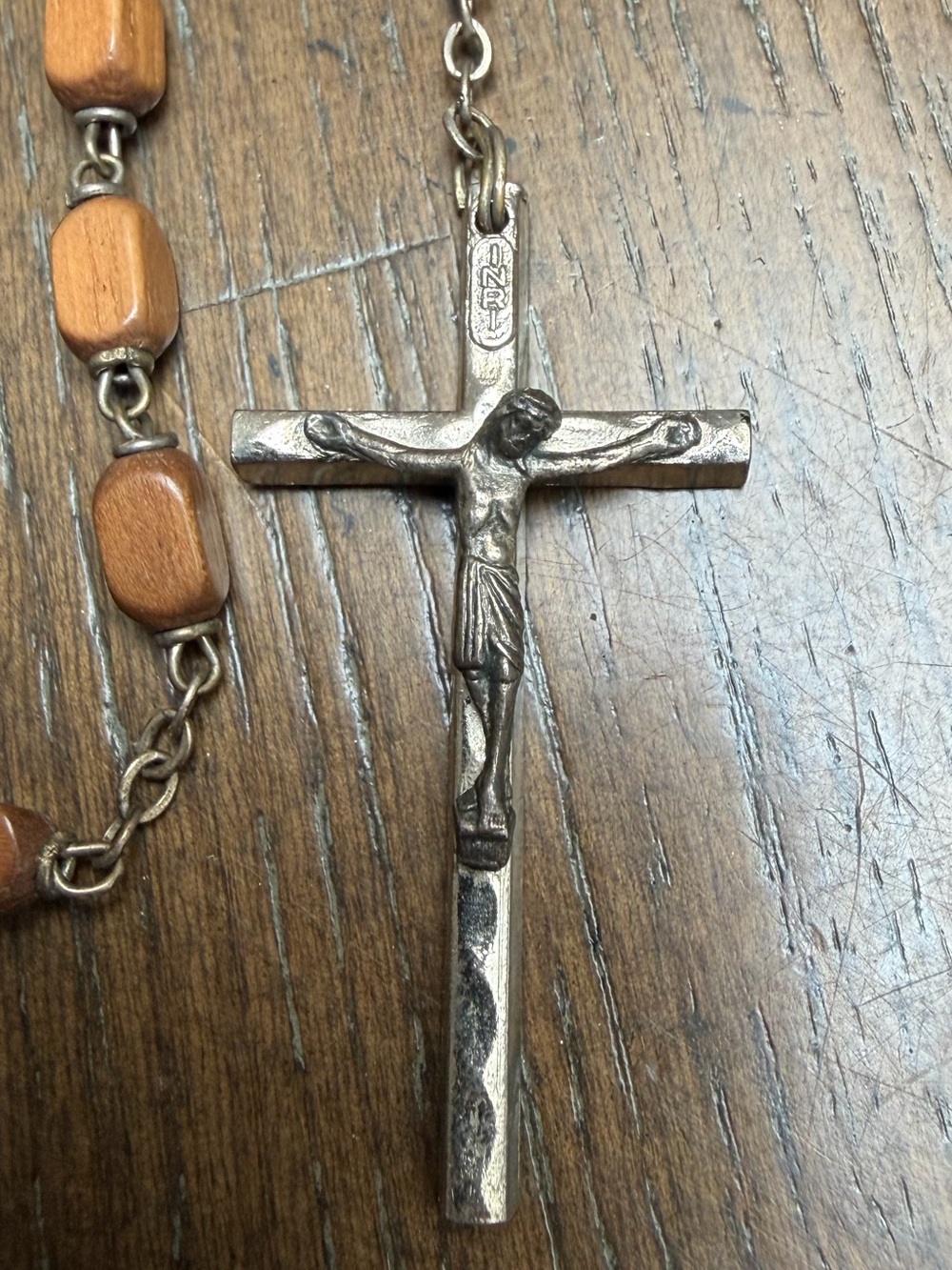 Vintage Wooden Bead Catholic Rosary with Italy Stamped Crucifix - Picture 2 of 5